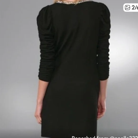 Alice + Olivia Black Long Sleeve Dress with Embellished Collar size medium  - coffeafoods.com